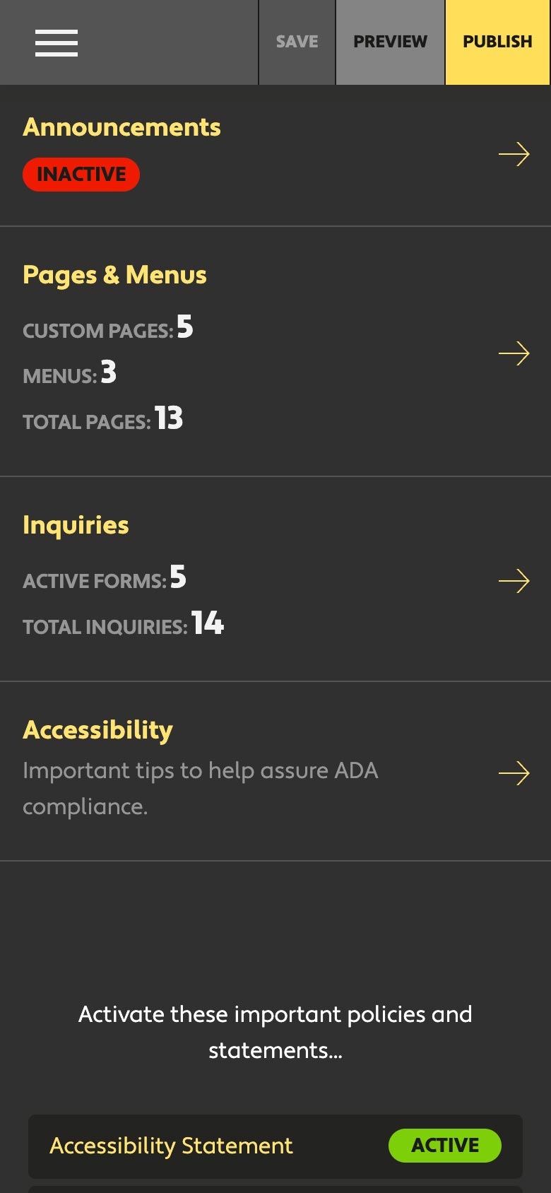 Flavor Plate dashboard overview (mobile)