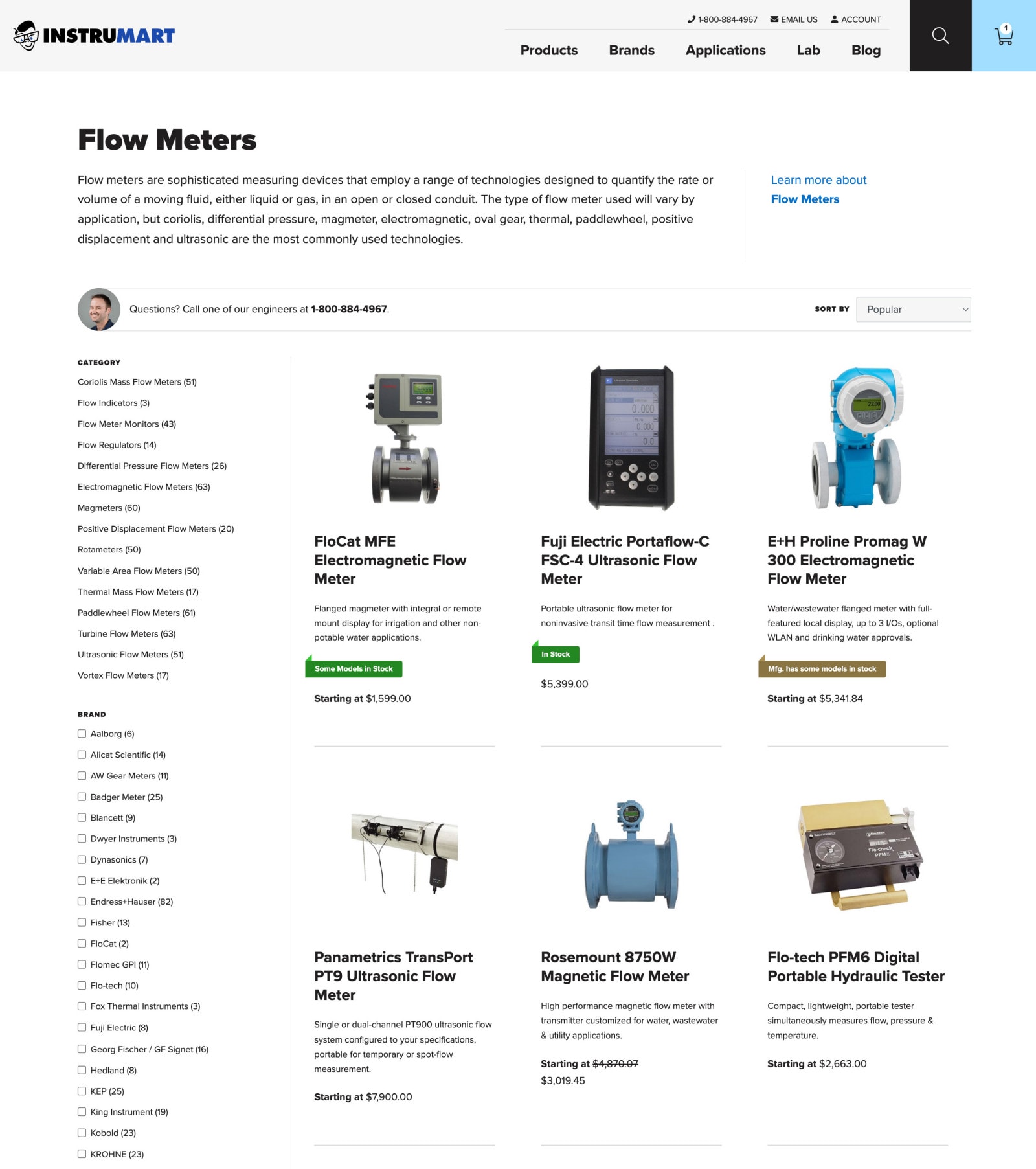 product listing page