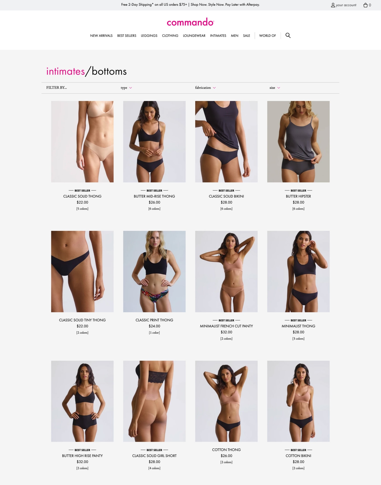 commando product listing page