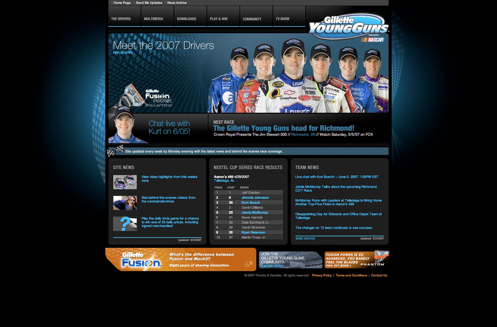 Gillette Young Guns microsite homepage