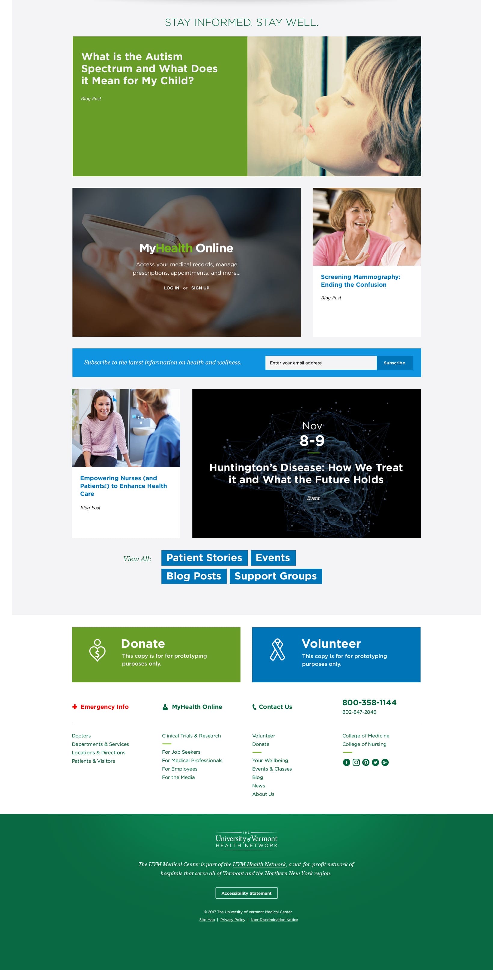 UVM Medical Center site Design Corey Machanic