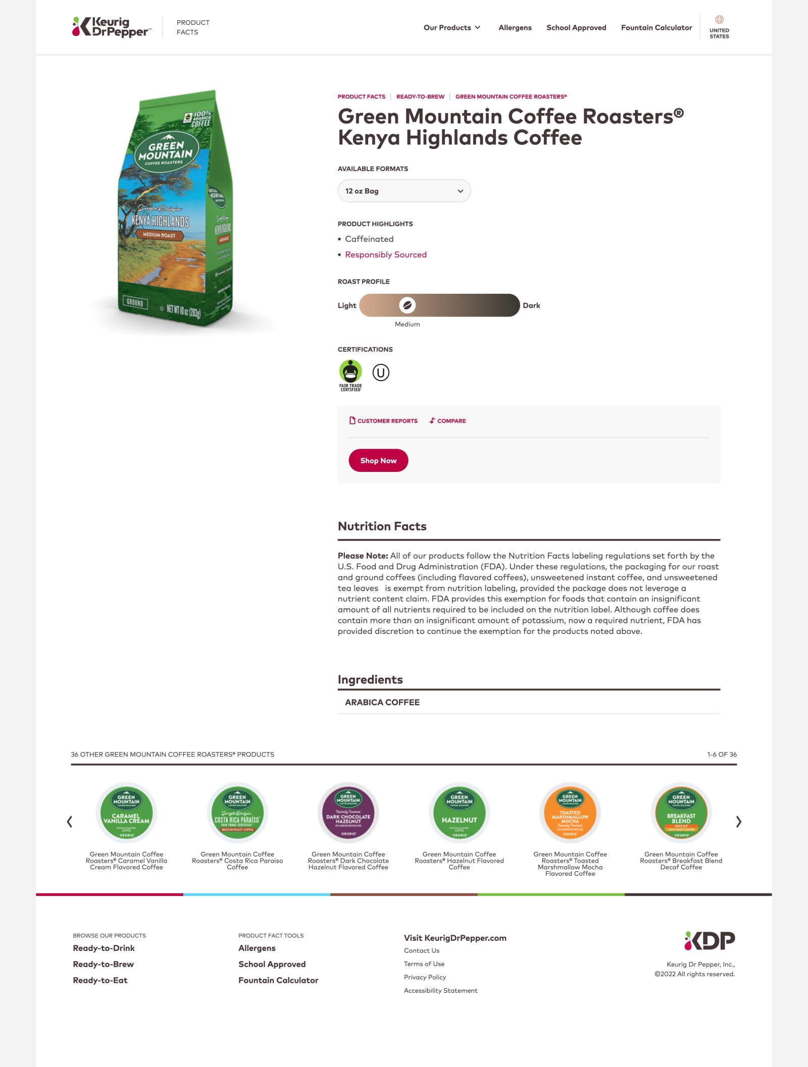 ready-to-brew product detail page