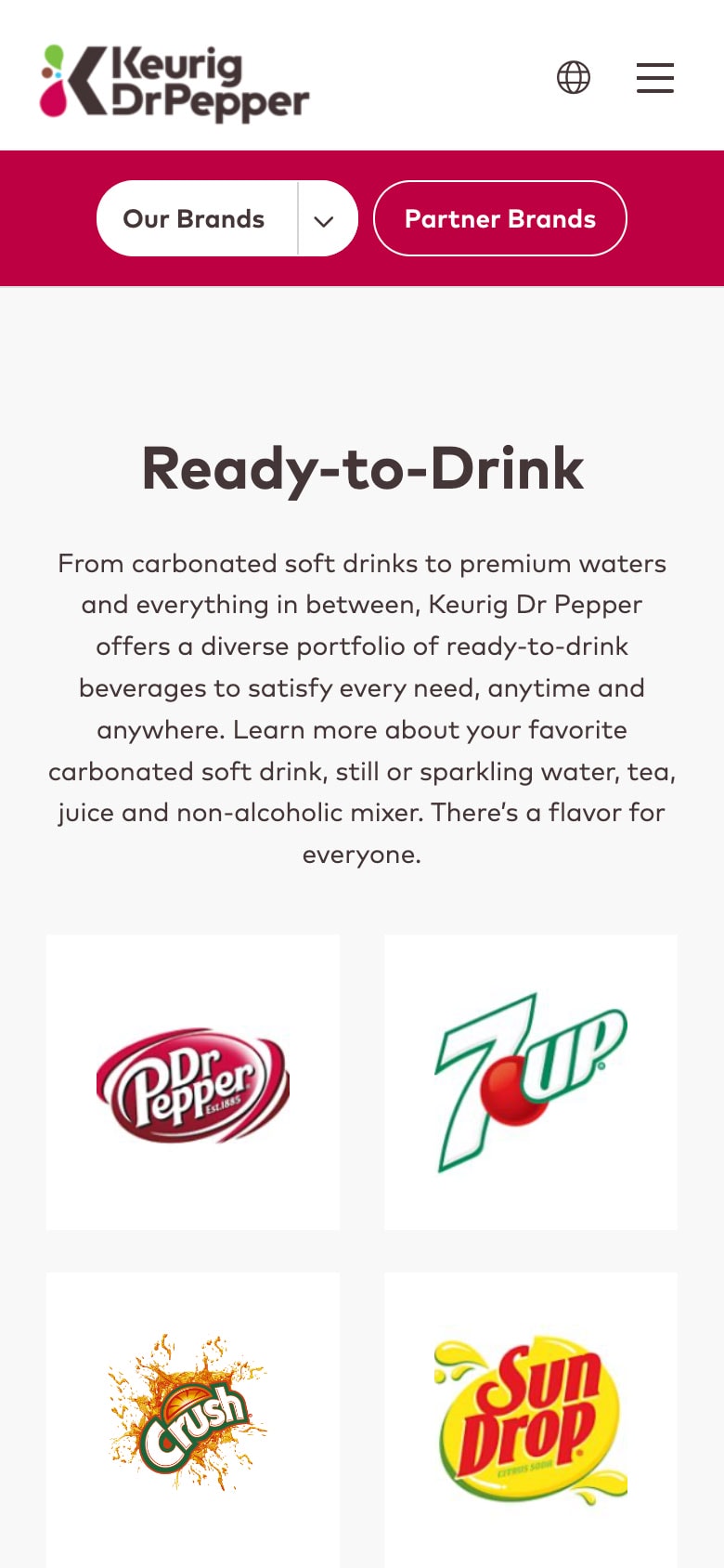 Keurig Dr Pepper family of brands grid of logos (mobile)