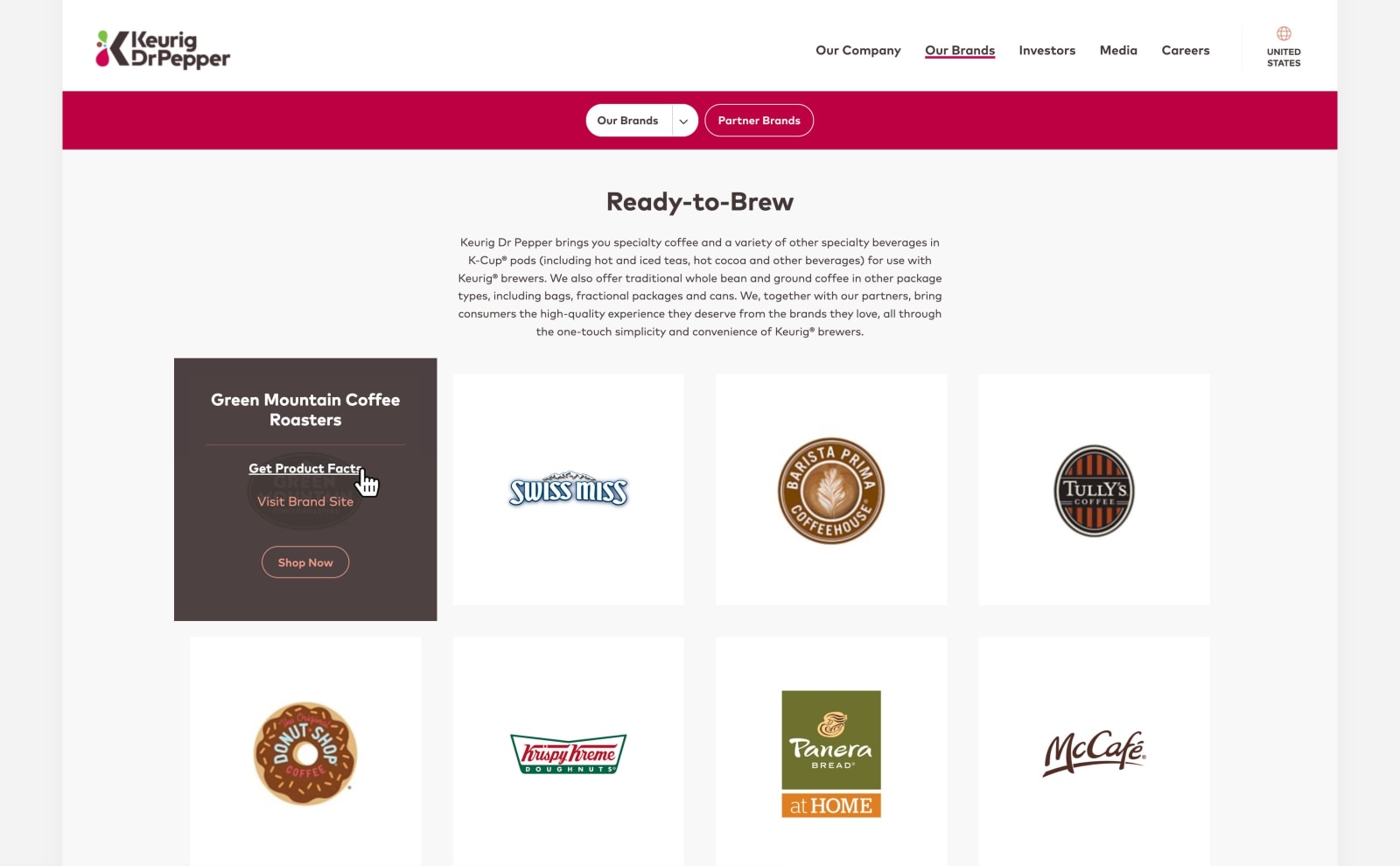 Keurig Dr Pepper family of brands showing a logo with a rollover condition