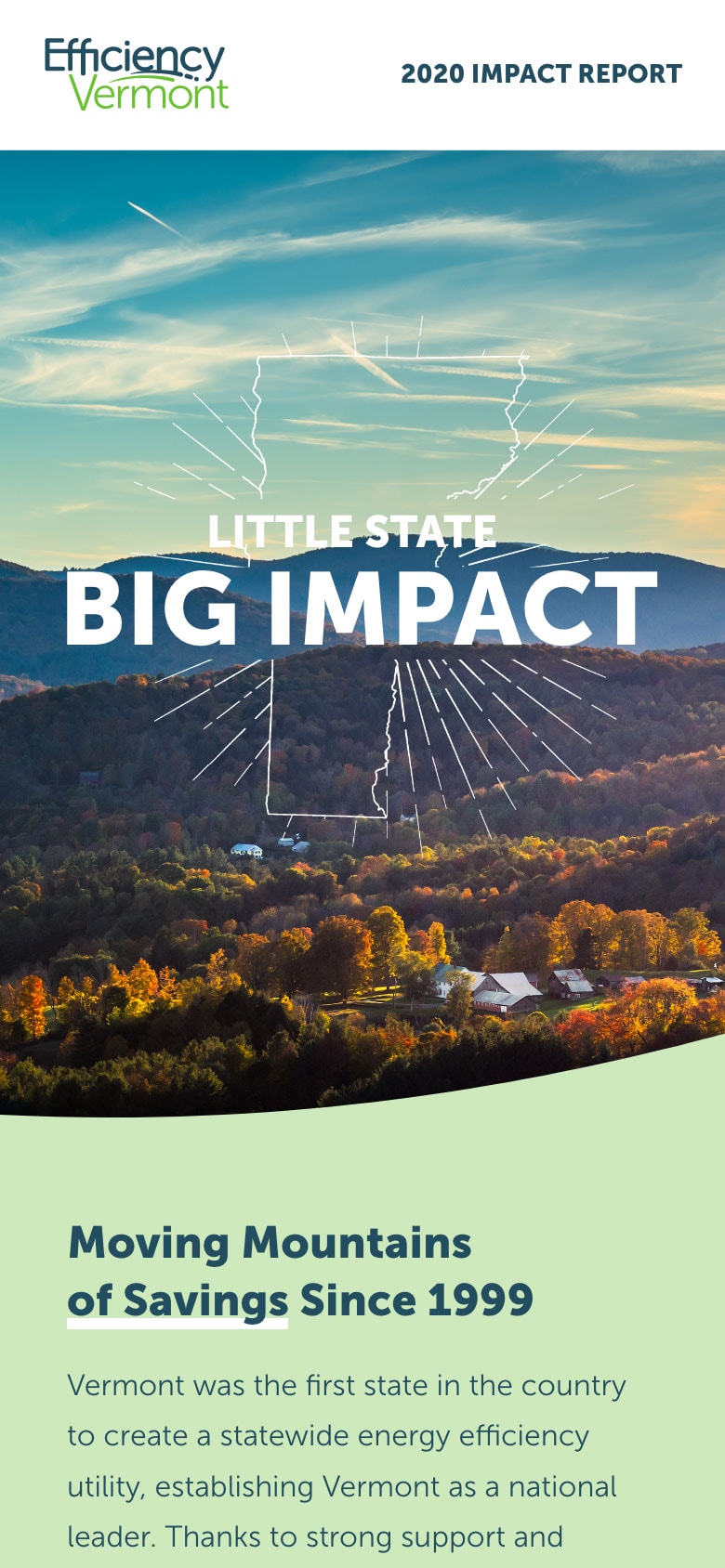 Efficiency Vermont impact report homepage (mobile)