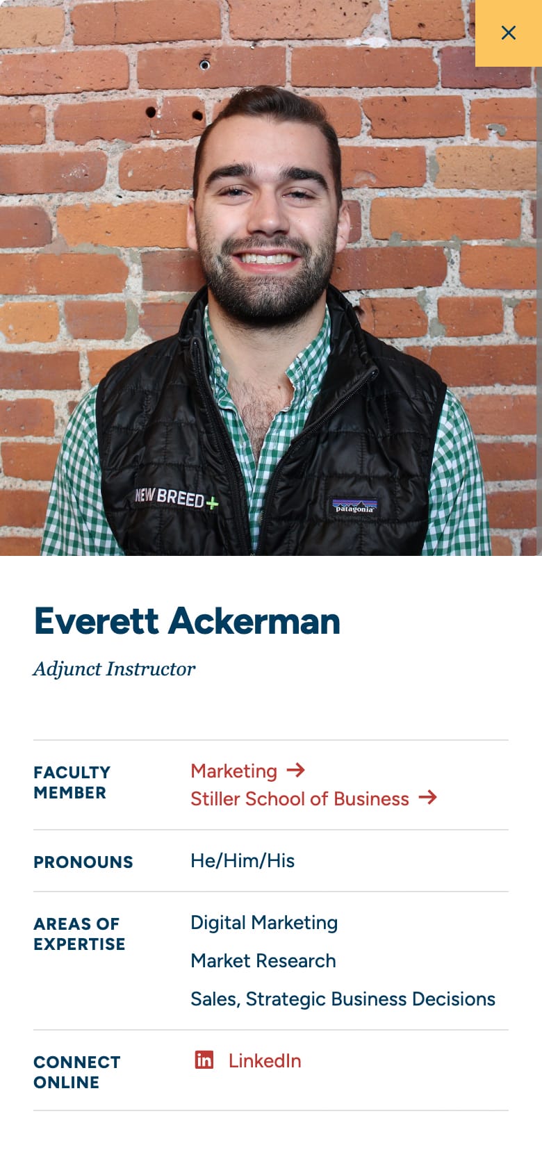 A mobile screen capture of Champlain College's directory of offices and people—showing a staff member's details